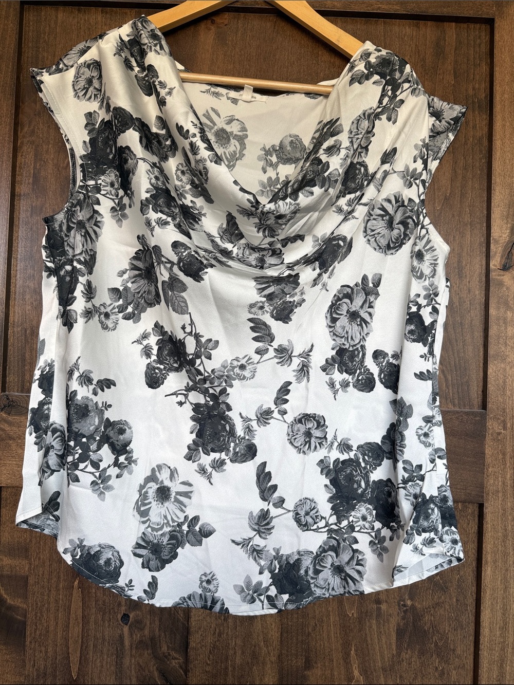 Maurices White Cowl Neck Floral Camisole with Black Print